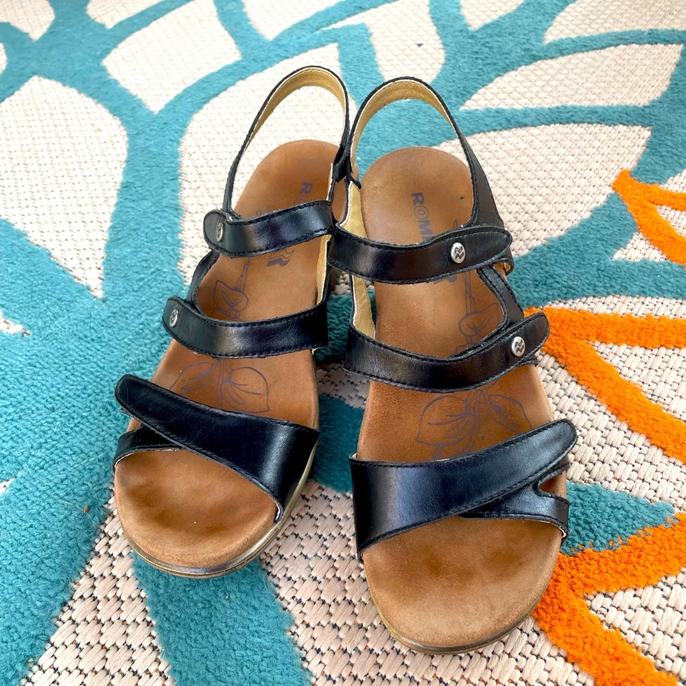 Black Romika wedge sandals, size 8 us (39 German)